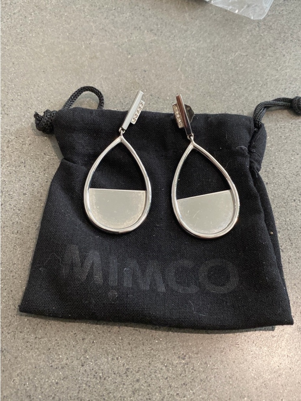 Mimco Silver Teardrop Half-Metal Dangle Earrings